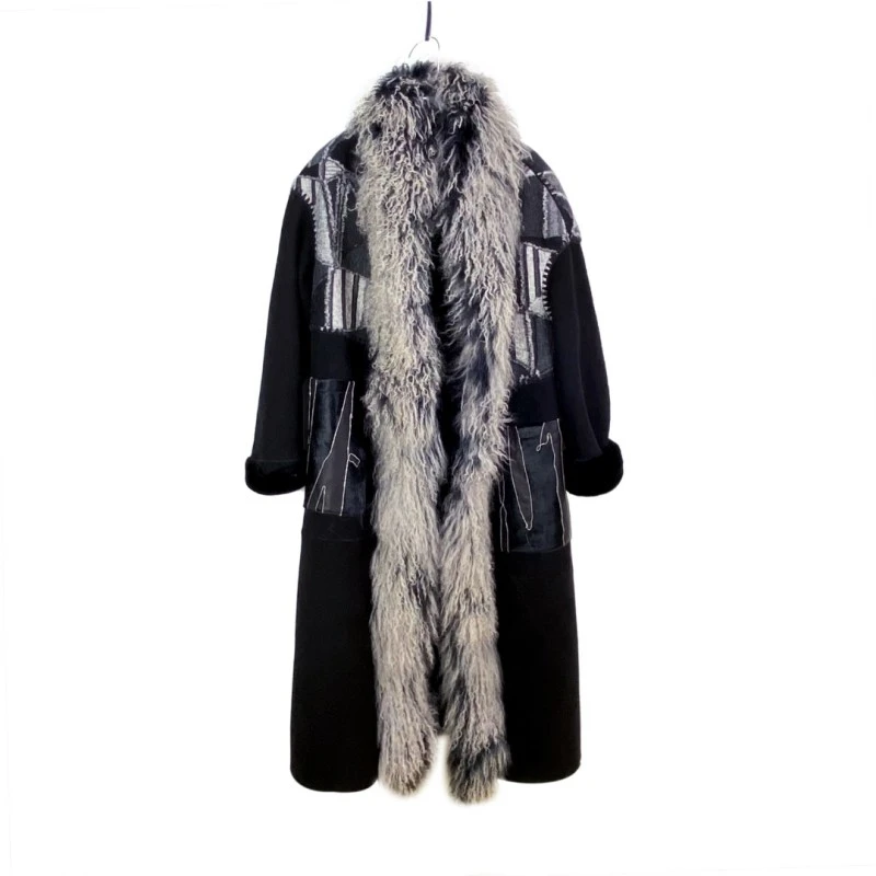 【yongjia】皮毛一体外套88310-1A长款时尚中长款毛领设计师冬季