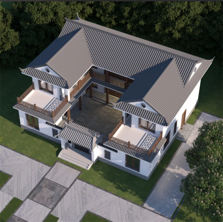 19x16.6米合院图纸中式二层自建房施工效果图施工图全套