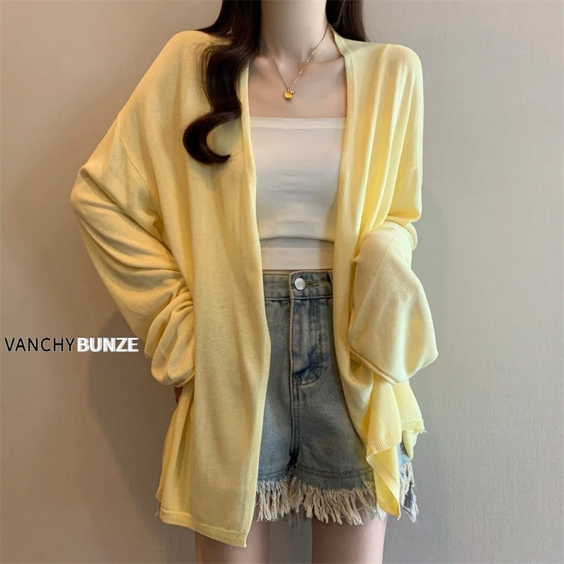 BUNZE 中长款冰丝针织防晒开衫女夏装大码胖mm高级感外搭披肩上衣