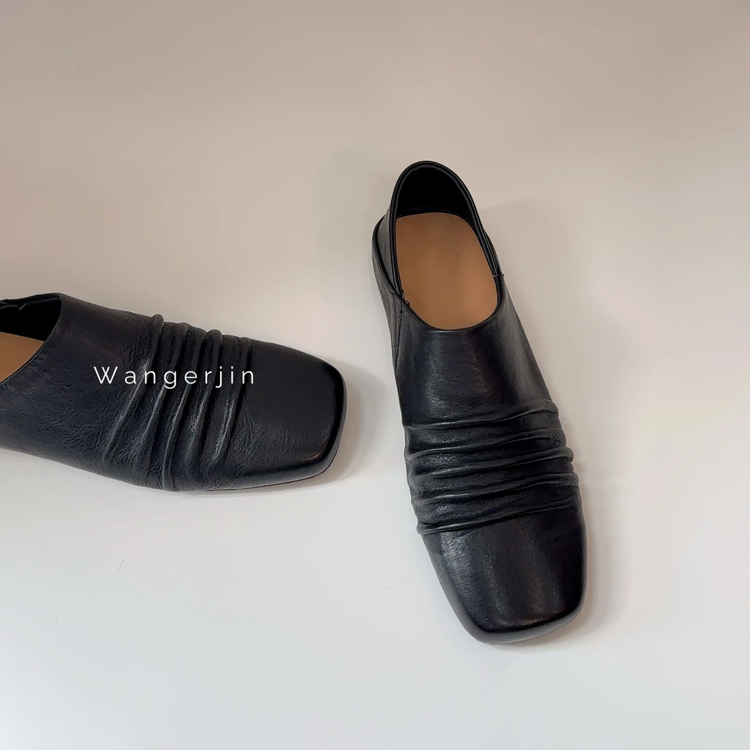 【六呈六】牛皮/3CM/极简高级老钱休闲褶皱穆勒中性两穿乐福小皮鞋