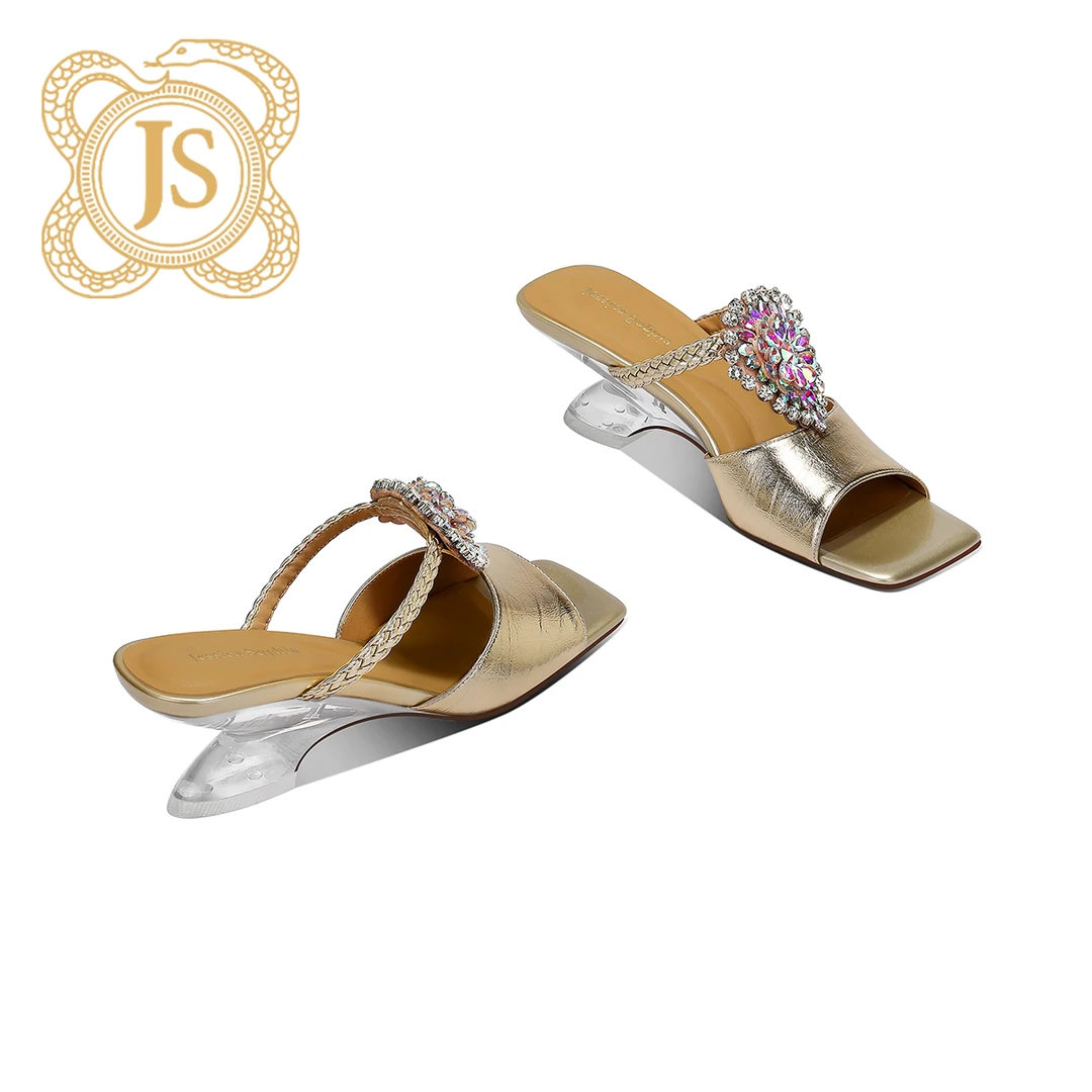 已开价，1219L65F1气质女士夏季细跟高跟时尚欧美方头粗跟一字拖