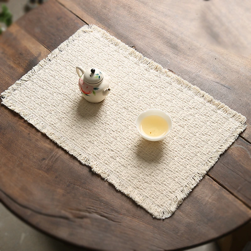 手工编织桌垫防磨隔热桌旗茶席流苏须边毛毛垫小茶席杯垫干泡席