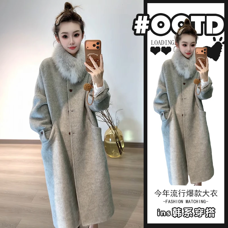 冬季2025气质轻奢洋气宽松中长款呢子大衣高级感别致加厚毛呢外套