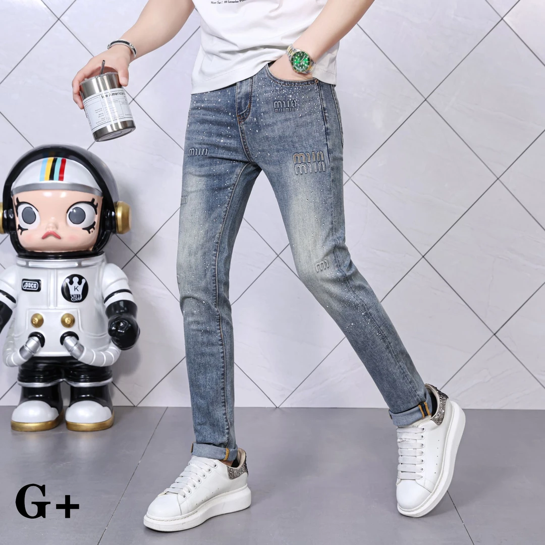 2025年新款春夏季印花百搭直筒男士时尚牛仔裤修身弹力潮流裤子