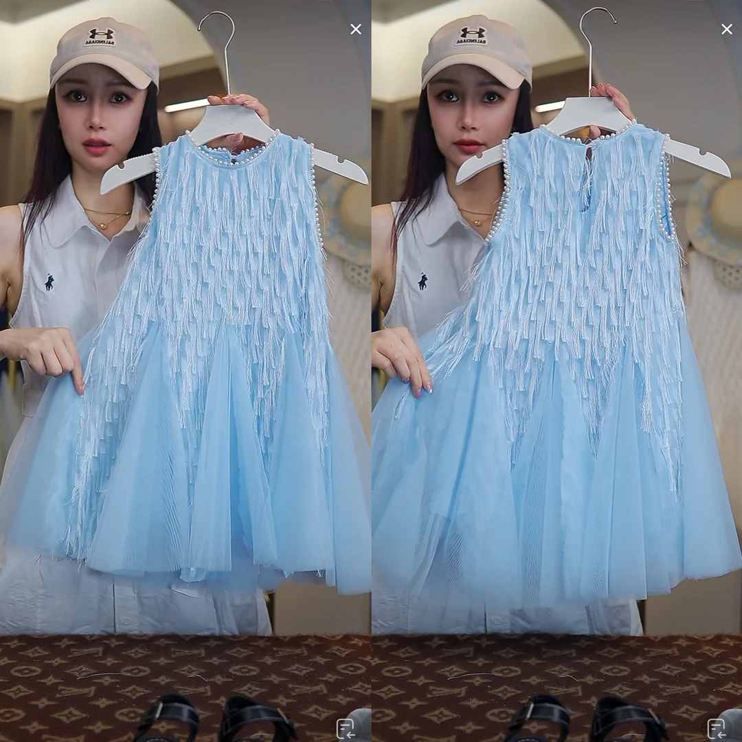 LS250187女童法式风仙女无袖公主裙大童连衣裙