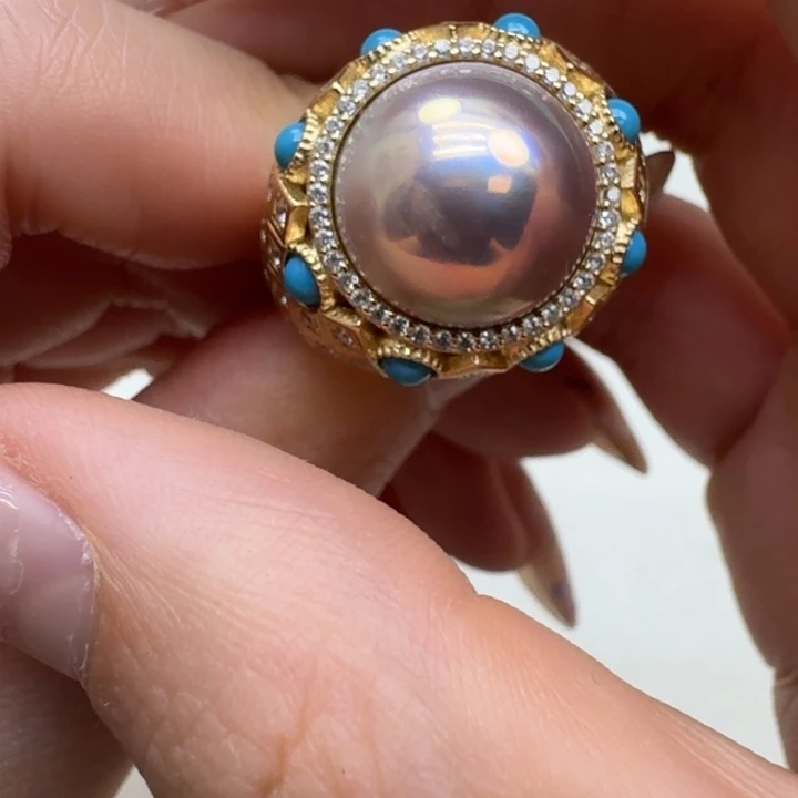 拼合珍珠（马贝珠）戒圈银S925镶嵌