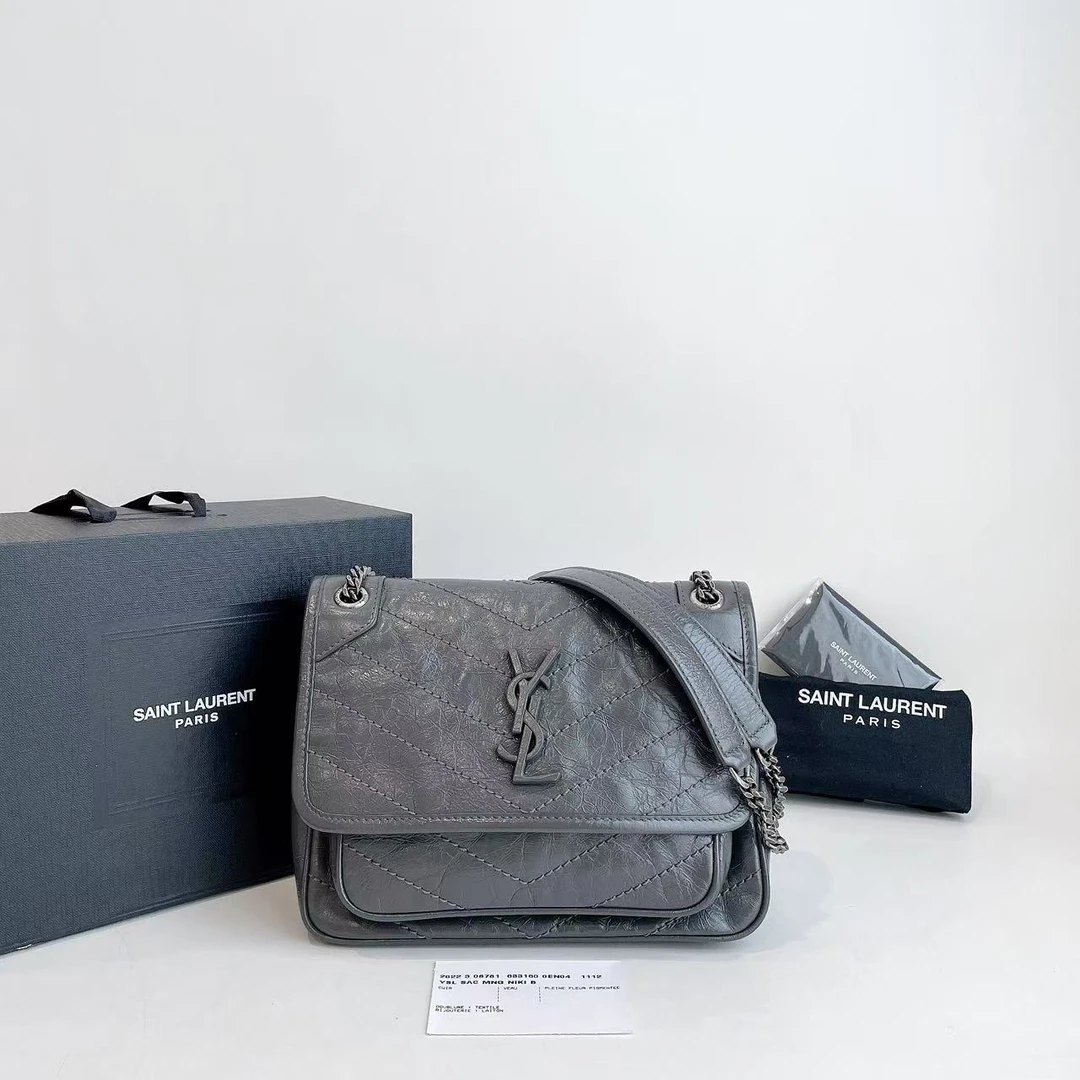 99新 YSL/圣罗兰 小号灰色NIKI单肩包 D扣款 22年