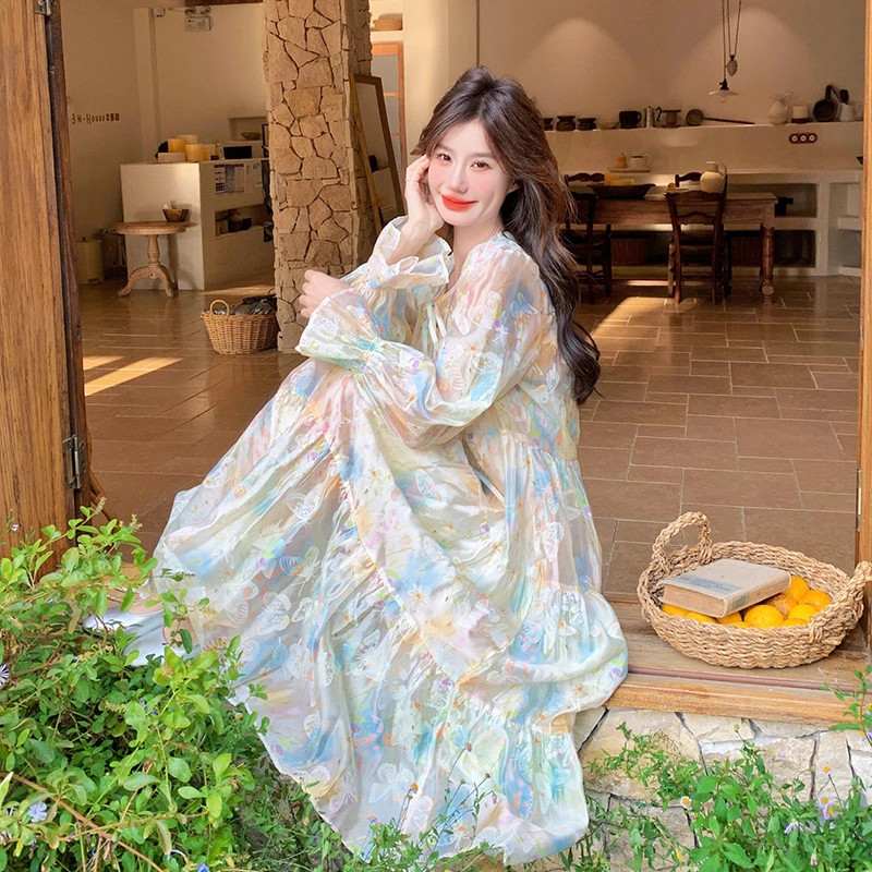 多巴胺浪漫碎花法式连衣裙女2025春季新款独特漂亮高级感长袖裙子