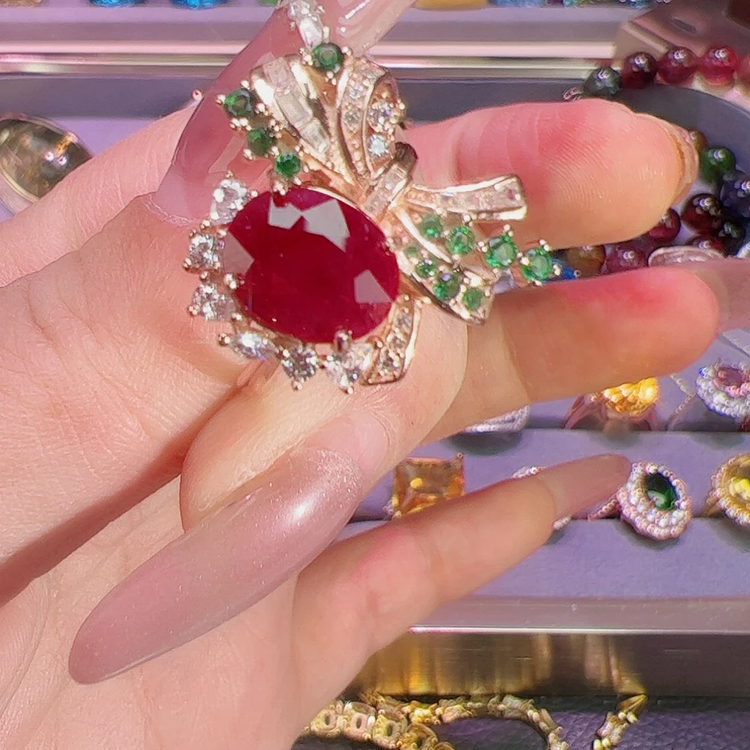 红宝石戒指银S925镶嵌涵****宝