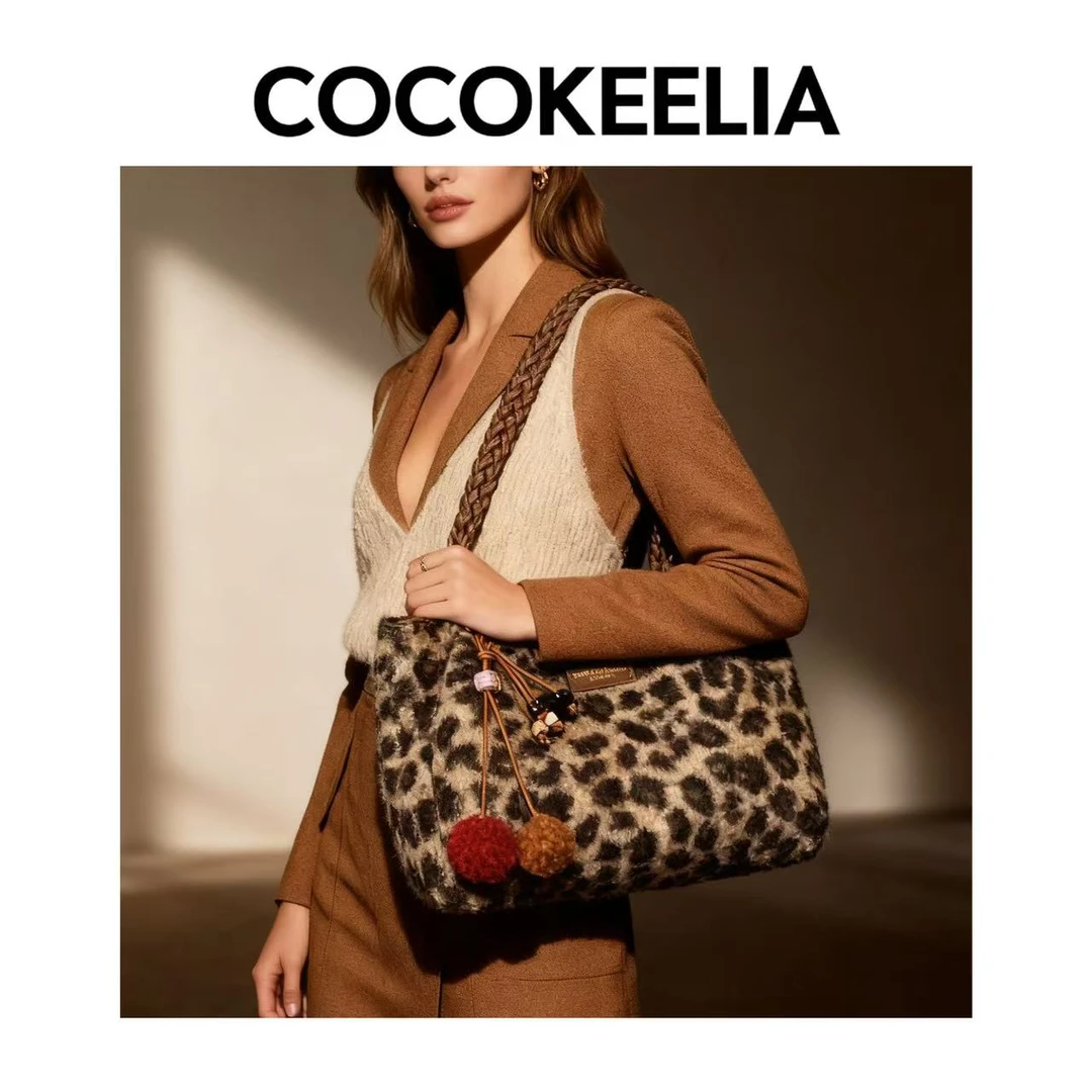 秋冬复古毛绒豹纹大容量包包女2025新款网红羊羔毛单肩腋下托特包