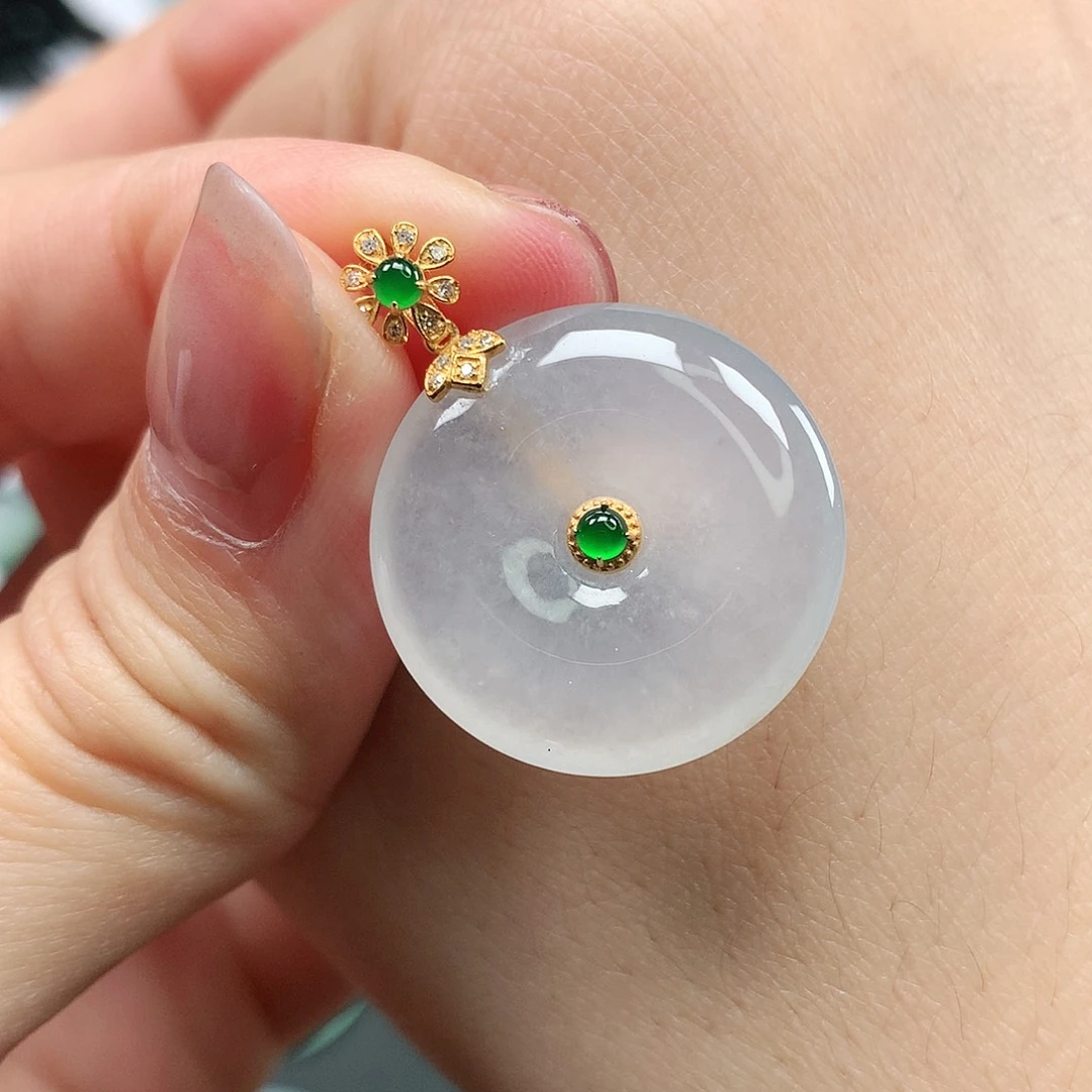 翡翠颈饰18K金镶嵌平安