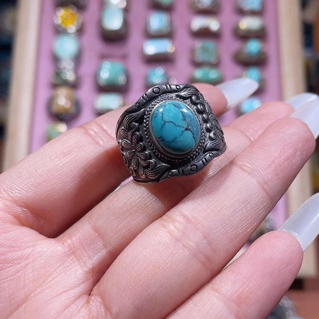 岁***香绿松石银S925镶嵌戒指戒指