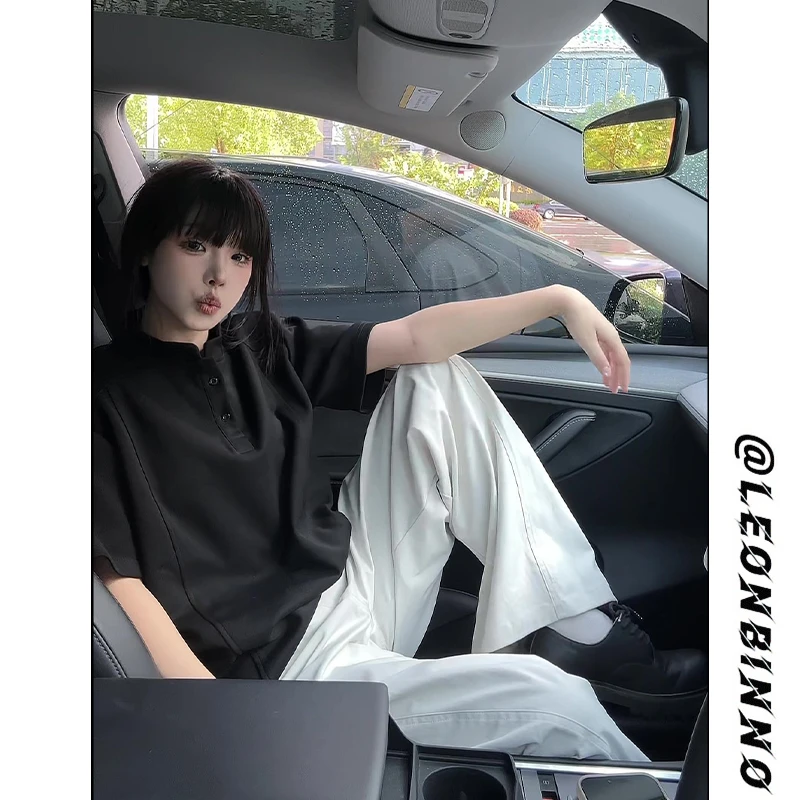 亨利领正肩拼接短袖T恤男夏季cleanfit美式高街设计感半袖上衣服