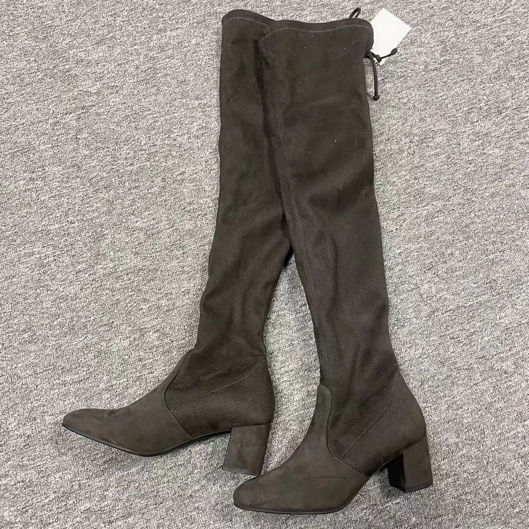95新 StuartWeitzman 34.5码/米亚女鞋折扣 深灰色高跟长靴 517