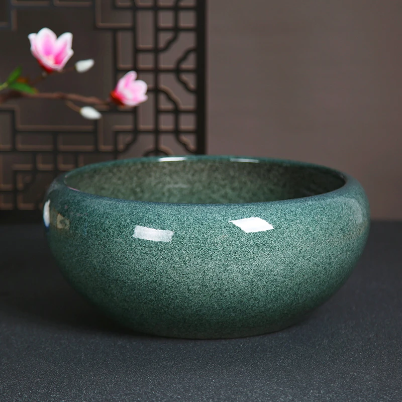 桌面陶瓷鱼缸荷花缸碗莲睡莲造景吸水石假山盆阳台园艺铜钱草水培