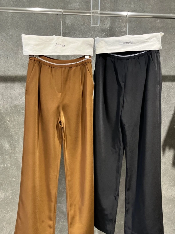 【Ann.G】J401 春夏休闲裤高腰线条直筒裤