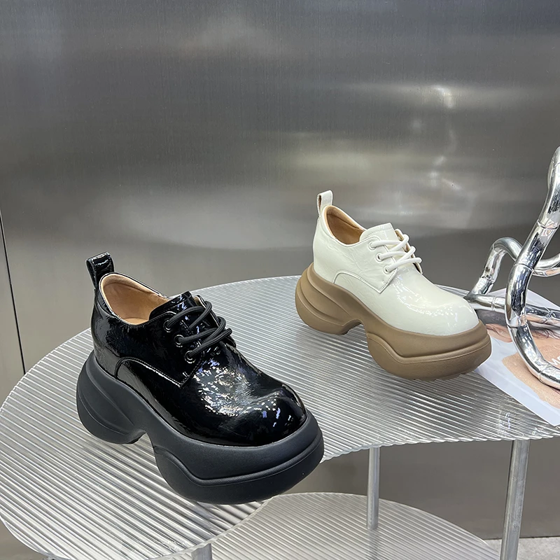 2024新款厚底内增高系带英伦风厚底单鞋小个子百搭鞋女G9688-19