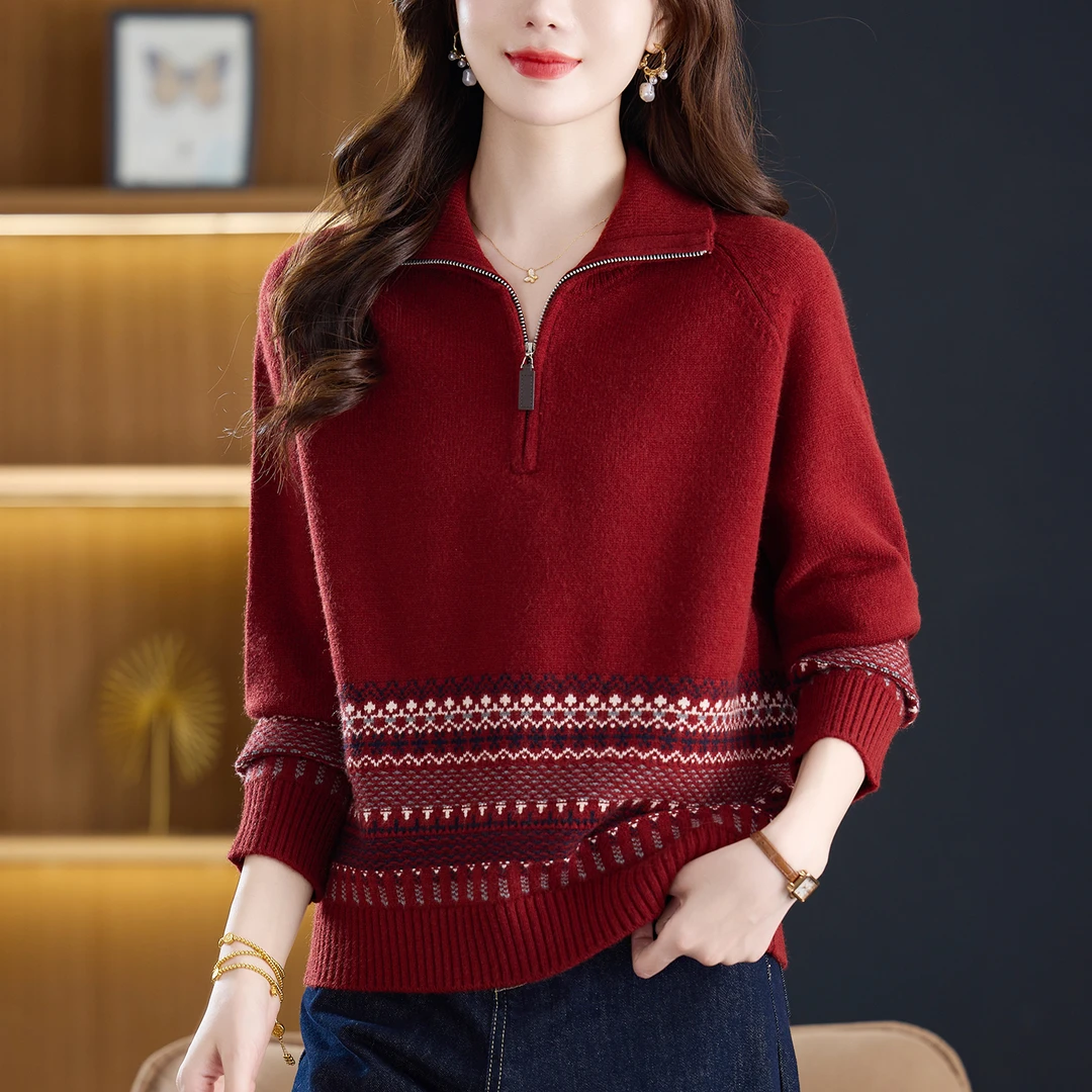 半拉链毛衣女秋冬内搭可外穿打底衫时尚洋气高级感提花针织衫新款