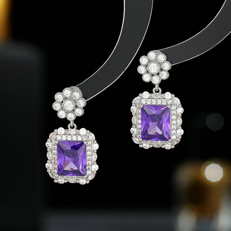 铜合金合成锆石耳饰 小众法式设计感s925银针耳饰批发高级感花边