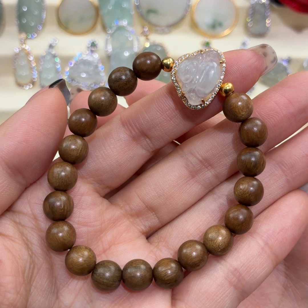 翡翠银S925镶嵌颈饰佛公手串