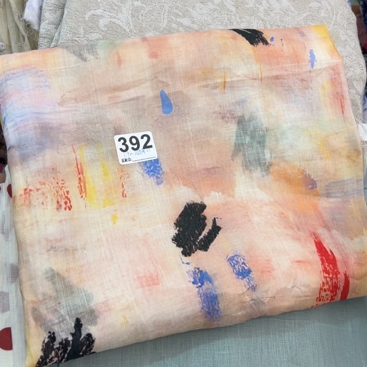 麻392涂鸦纯苎麻1.9米白边未计