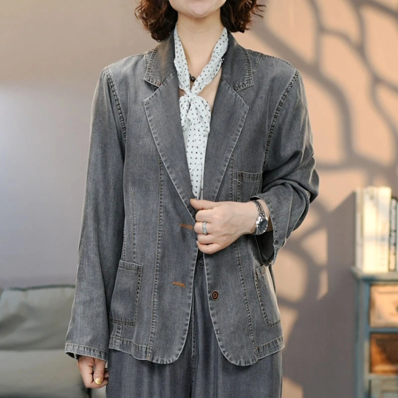 8816黑夏季新品莱赛尔牛仔西装外套2025新款时尚百搭上衣防晒西服