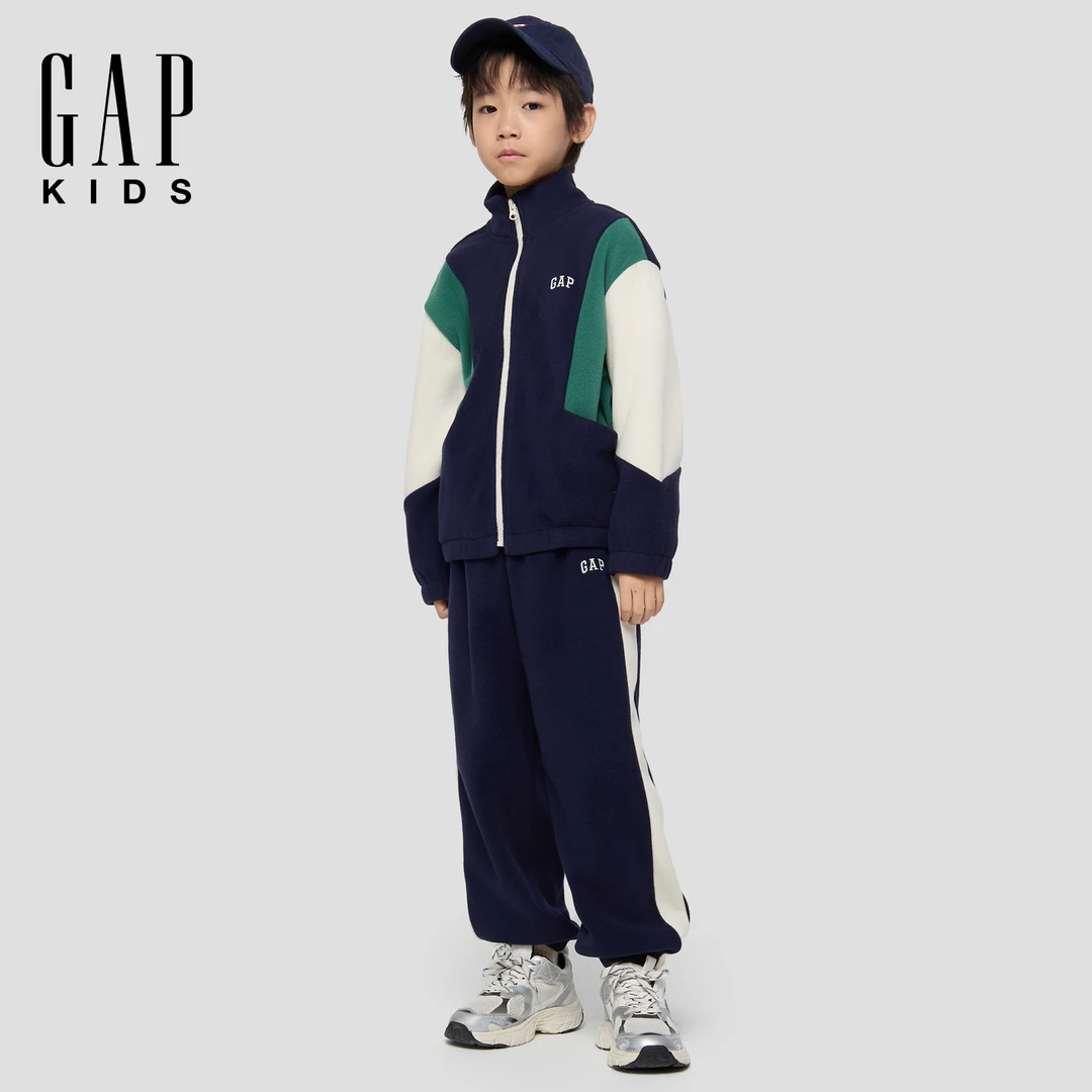 Gap男童2025秋冬新款logo撞色摇粒绒宽松小立领外套儿童装805272