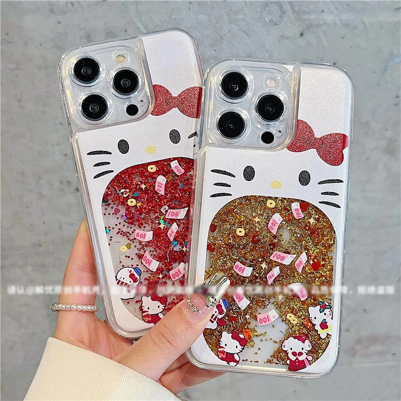 大嘴凯蒂创意流沙壳适用苹果16/15华为荣耀小米14vivoOPPO手机壳