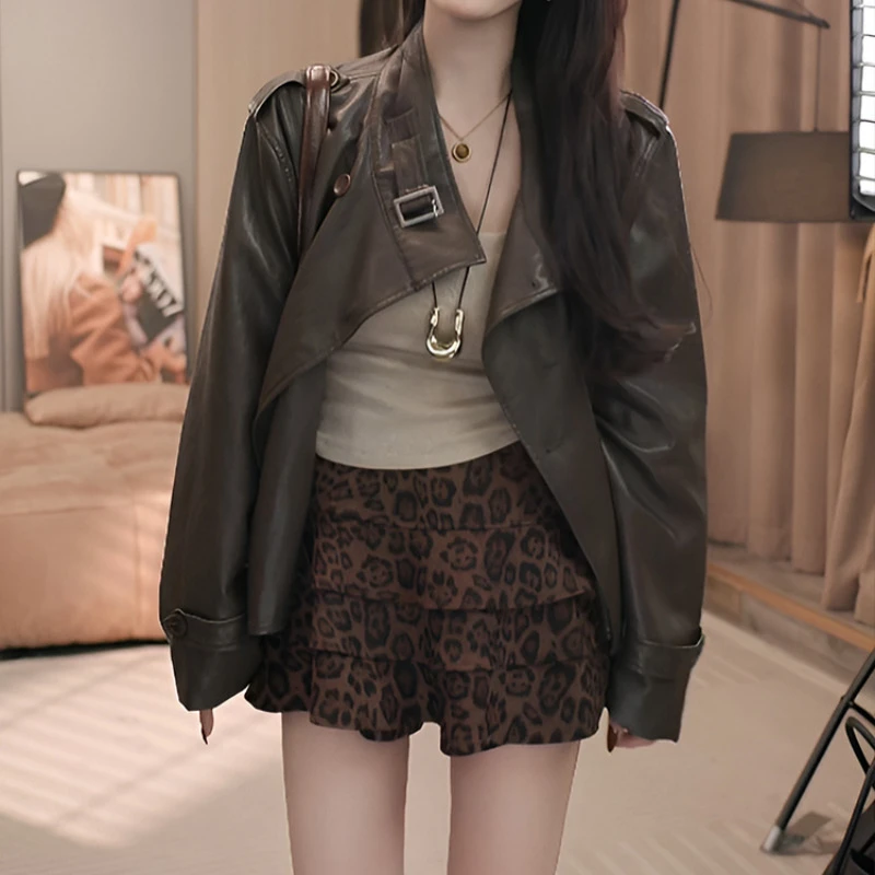 小皮衣外套女短款2025春秋新款小个子立领气质酷飒风复古PU皮夹克