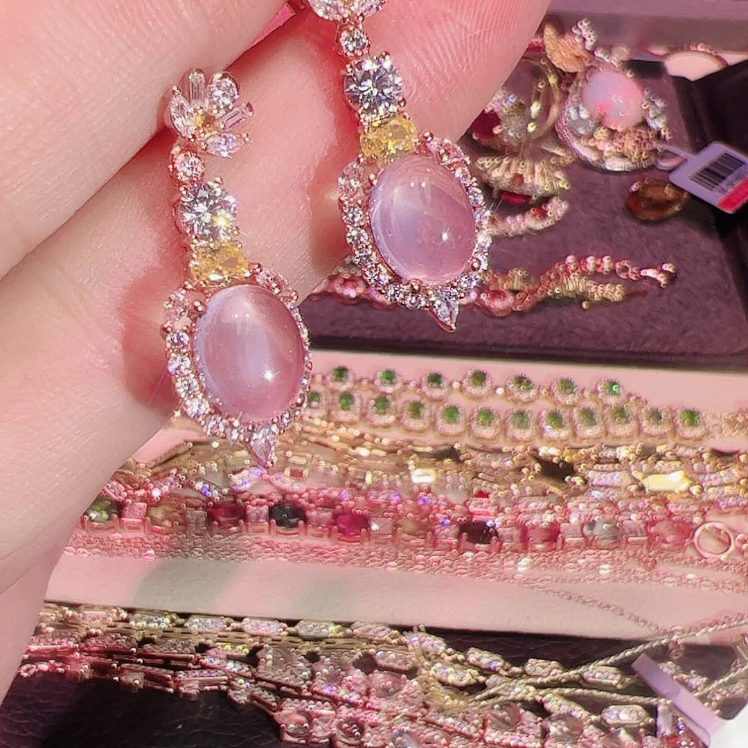 芙蓉石耳钉银S925镶嵌