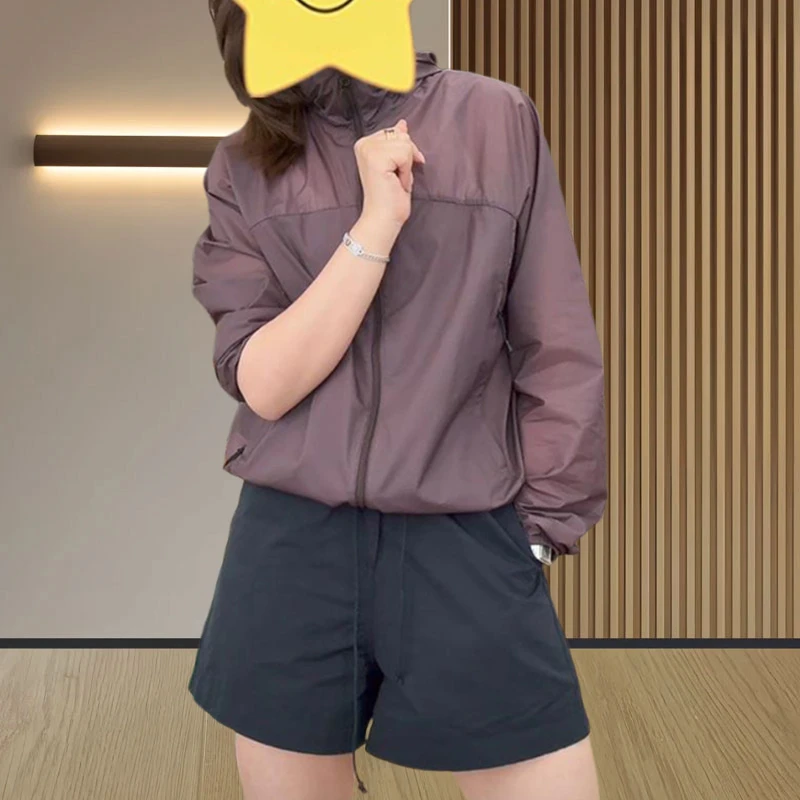 2025夏季高级感慵懒风紫色连帽拉链休闲宽松轻薄防晒衣外套女春夏