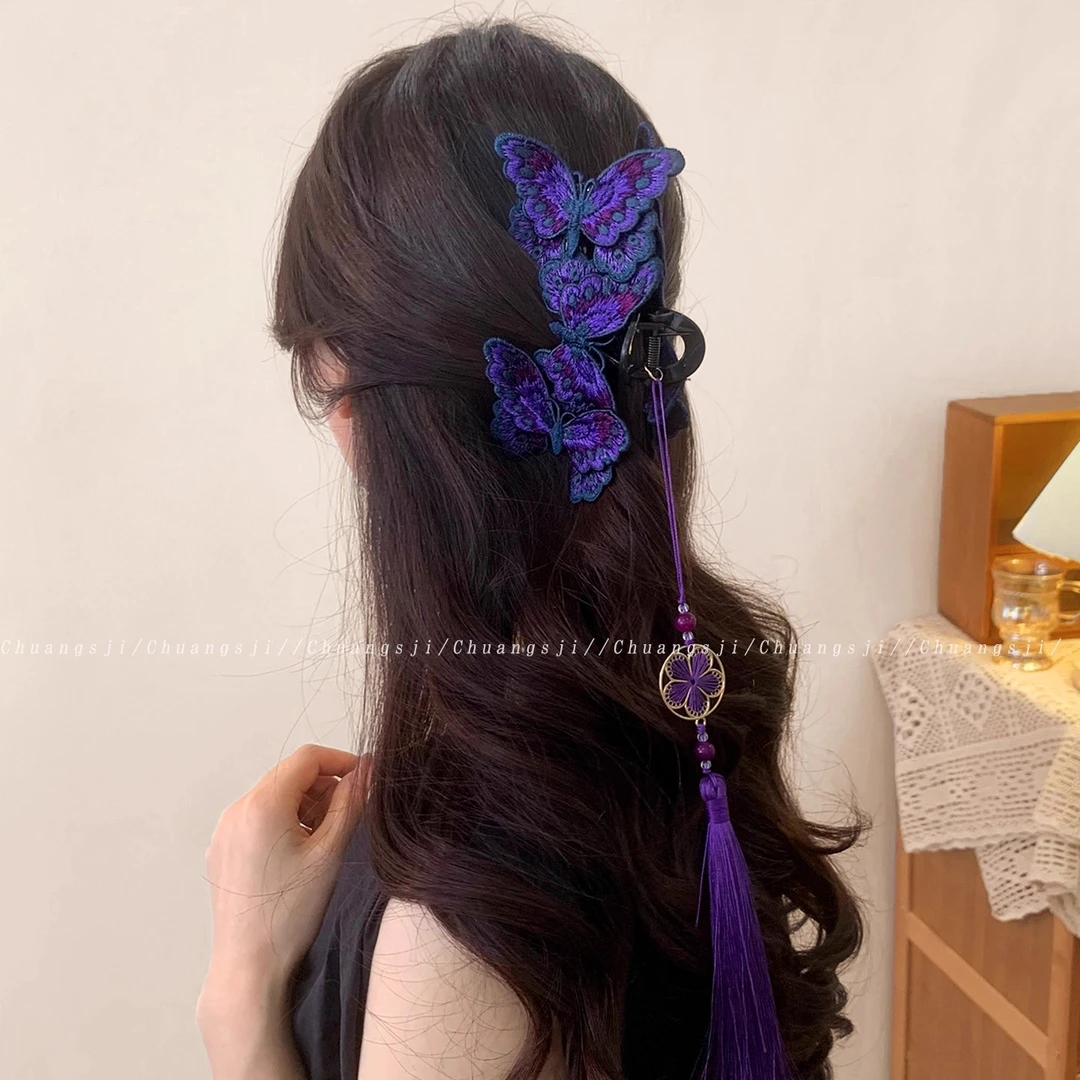 【斑斓蝴蝶】新中式国风蝴蝶发夹新中式发饰发箍后脑勺抓夹鲨鱼夹