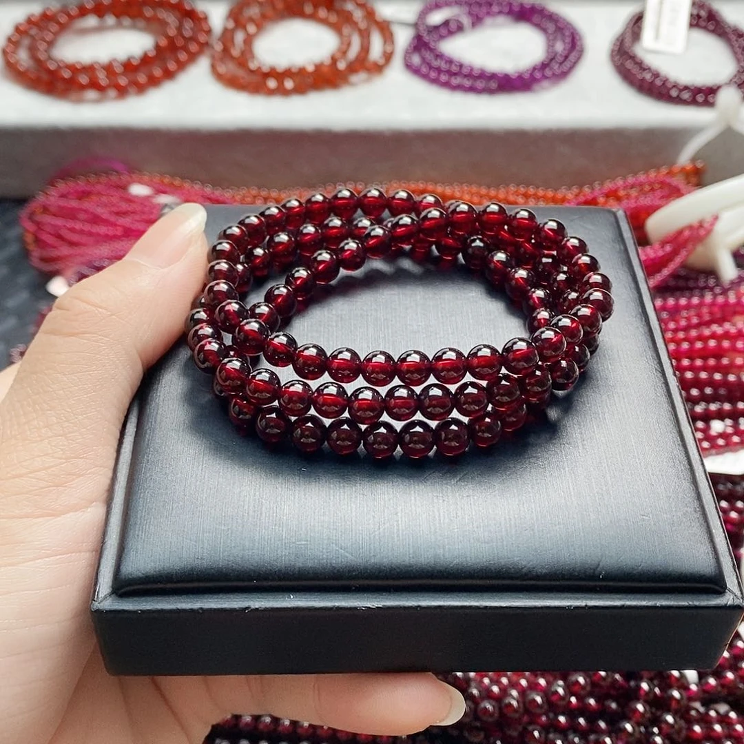 石榴石手链未镶嵌6mm老矿三圈