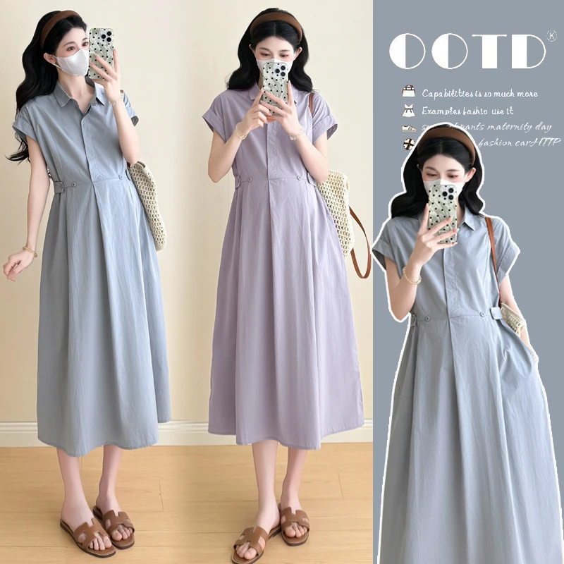 夏季孕妇装显瘦洋气新款时尚法式气质优雅薄衬衫孕妇连衣裙