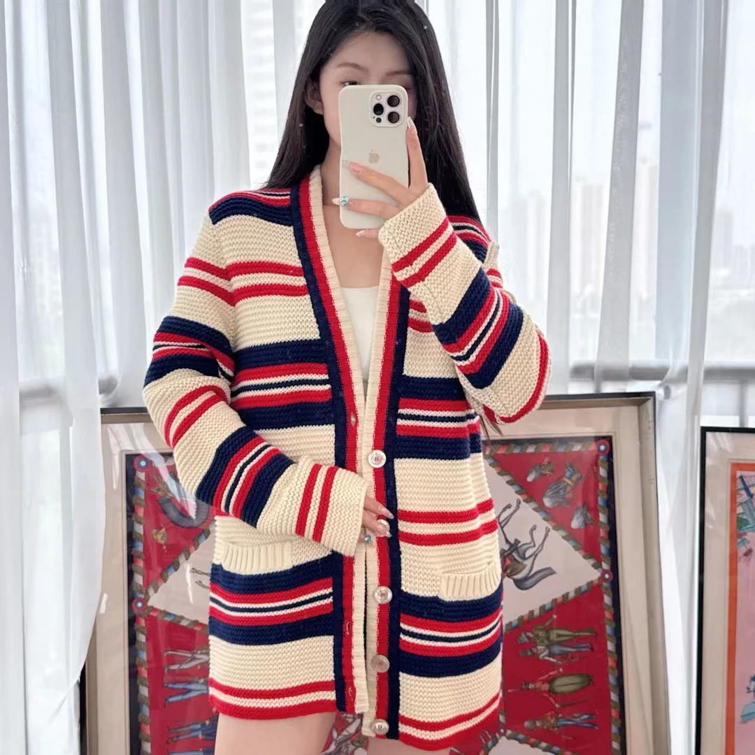 95新 GUCCI/古驰 开衫175码红白色/250702WQQ8XI4