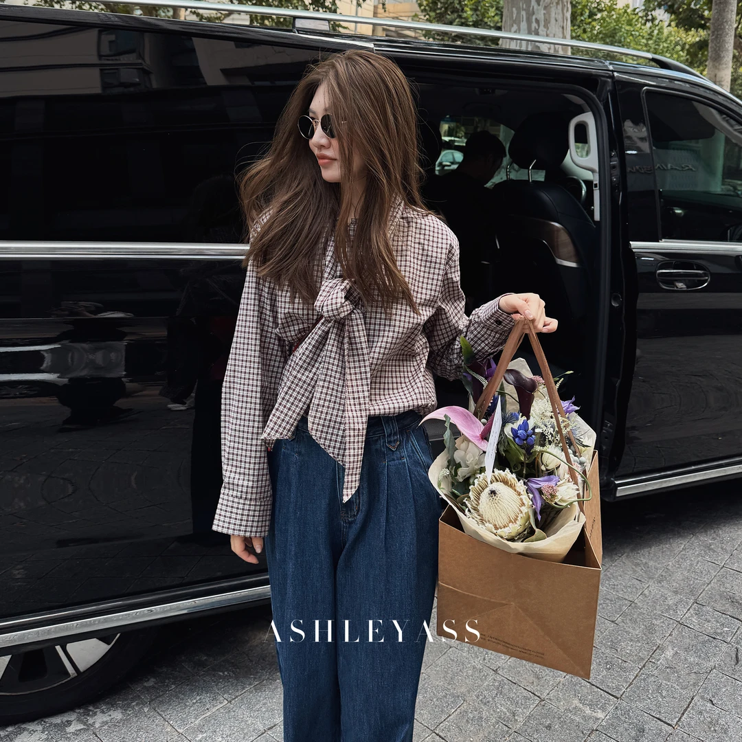 【ASHLEYASS】“丝巾飘带衬衫”经典格纹元素松弛感衬衫LSS250930W
