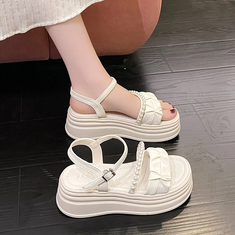 厚底时尚凉鞋女2025新款夏季外穿仙女风配裙子串珠沙滩罗马鞋舒适