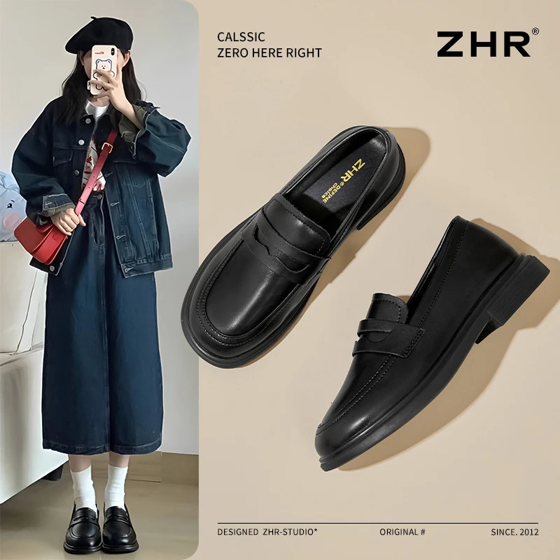 ZHR/则则英伦风乐福鞋女秋季软底一脚蹬豆豆鞋时尚百搭气质单鞋