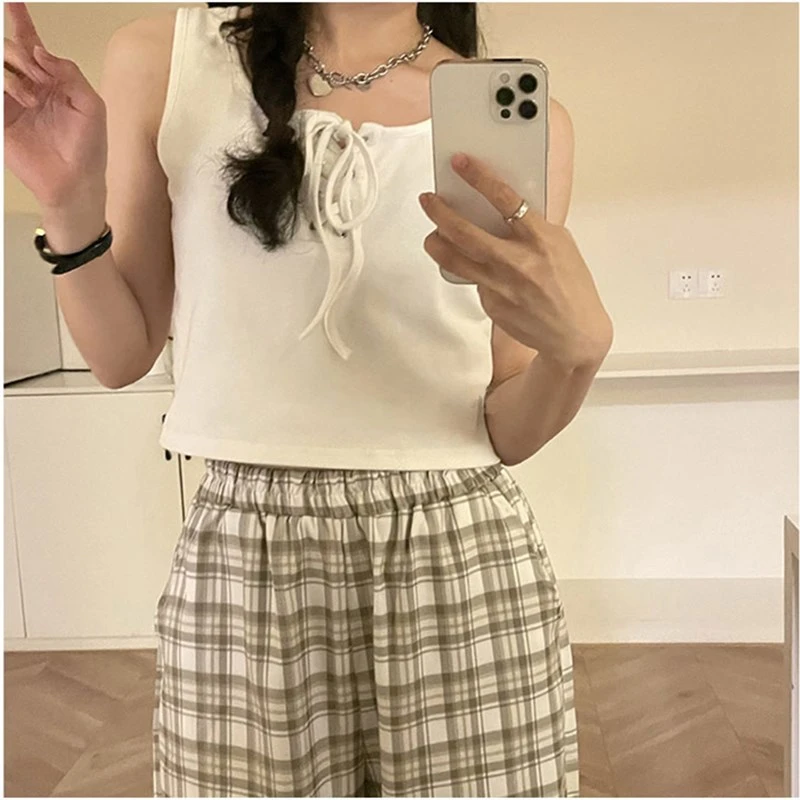 绑带短款吊带背心女夏外穿潮ins欧美风设计感小众白色吊带带胸垫