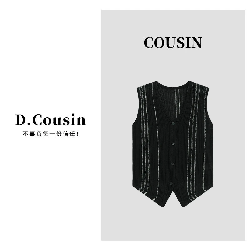 【D.cousin】 夏季天丝亚麻V领复古修身针织无袖马甲针织衫DY 952