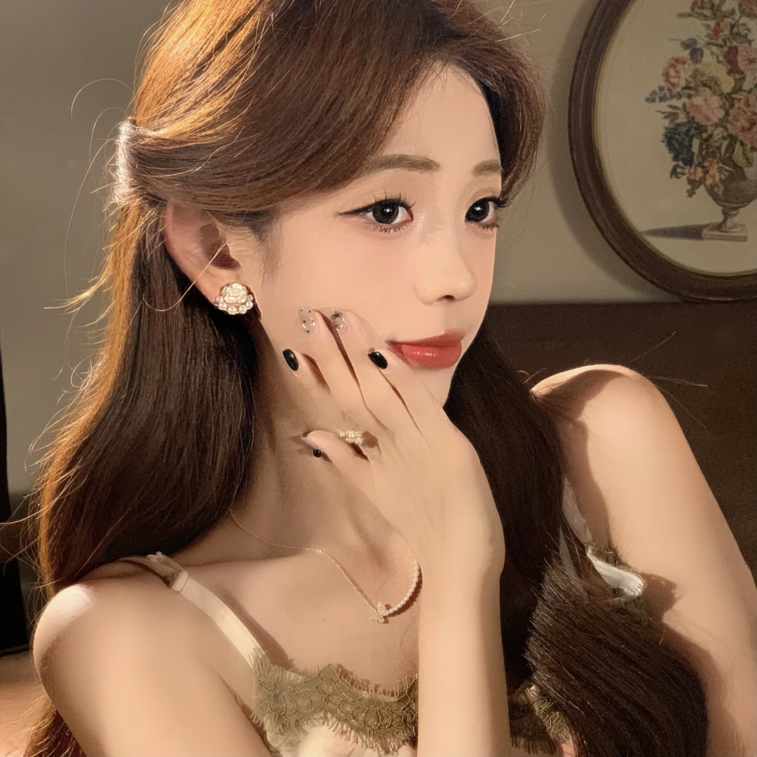 FULL GIRLISH耳环01842花朵珠珠百搭耳钉耳饰