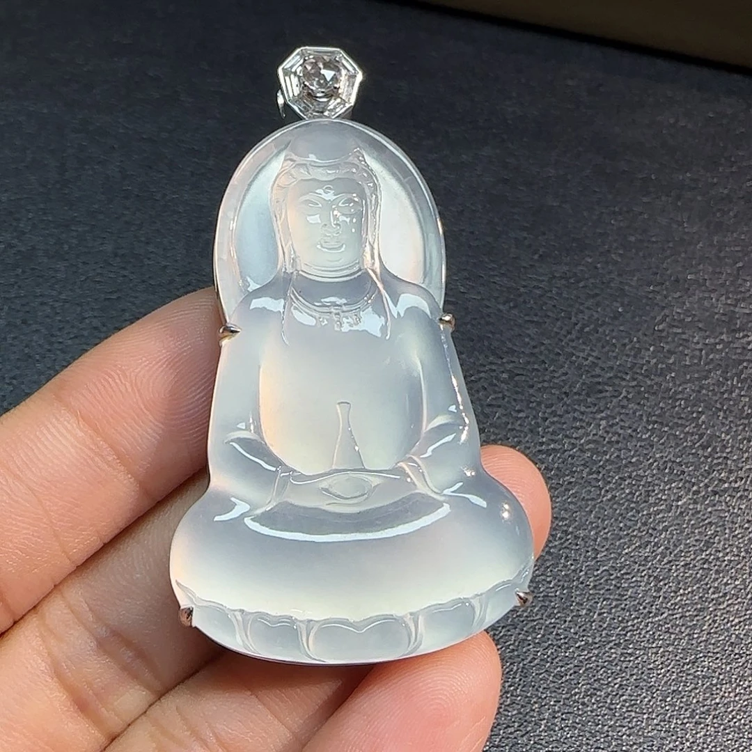 翡翠18K金镶嵌吊坠(不含链)观音