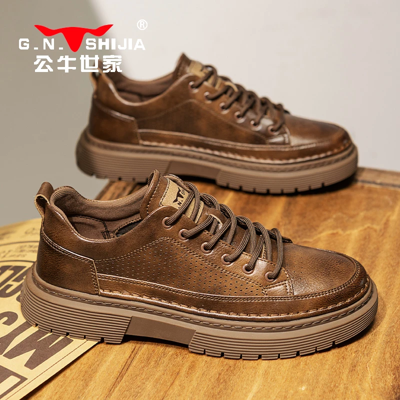 公牛世家2025秋季男鞋工装商务休闲皮鞋低帮英伦软底休闲板鞋