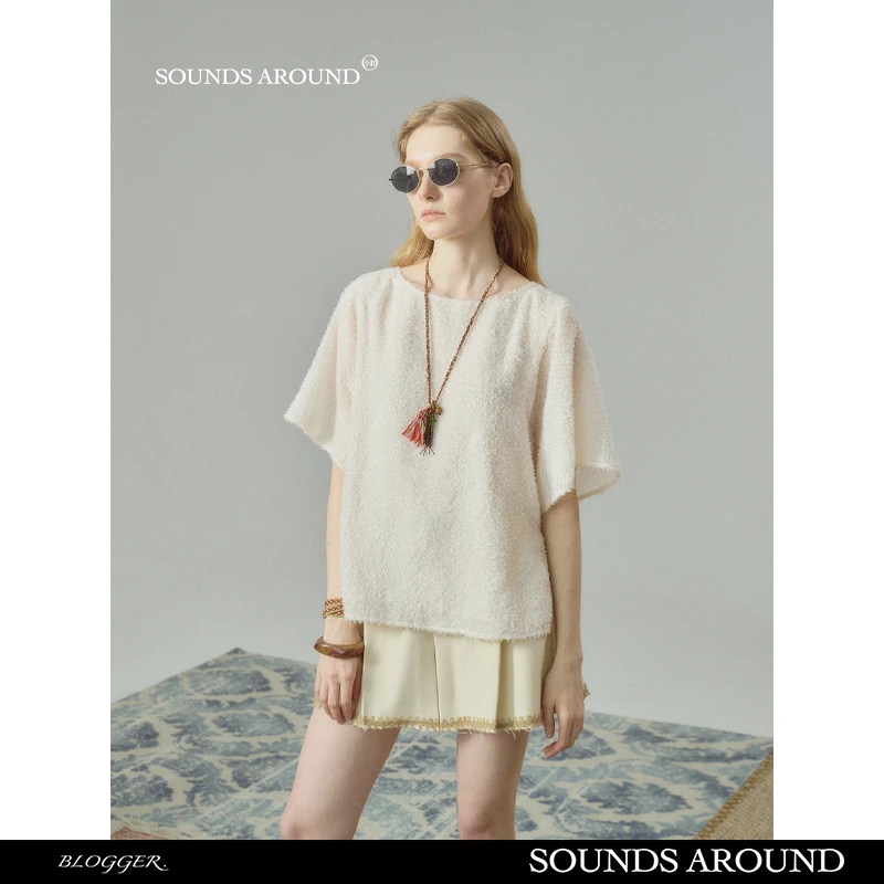 【流苏羽毛阔型T】SOUNDS AROUND 云羽漫游指南 白色宽松短