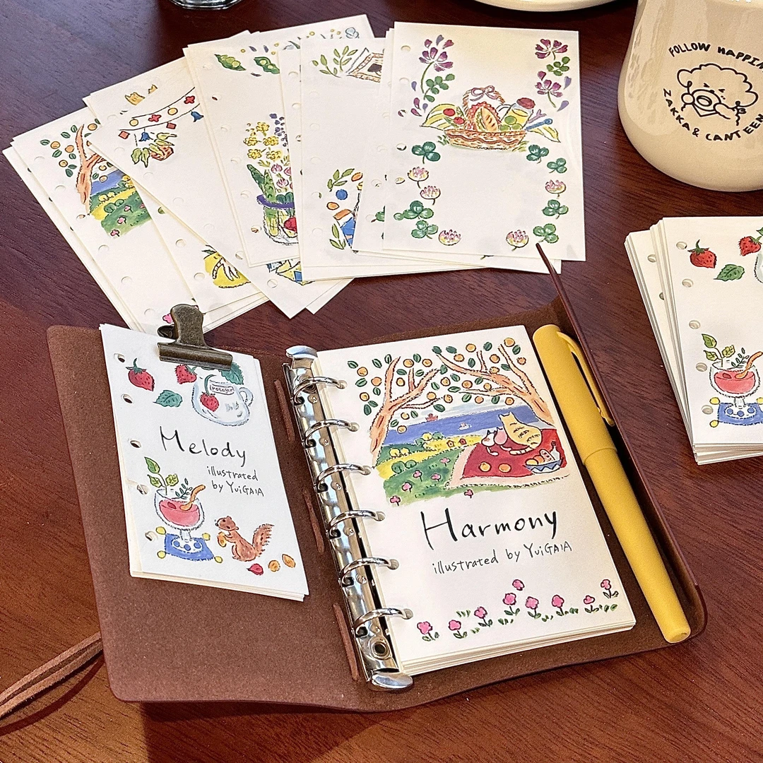 复古小众可爱插画a7M5手帐本活页纸内页替芯彩色日程计划记事本子
