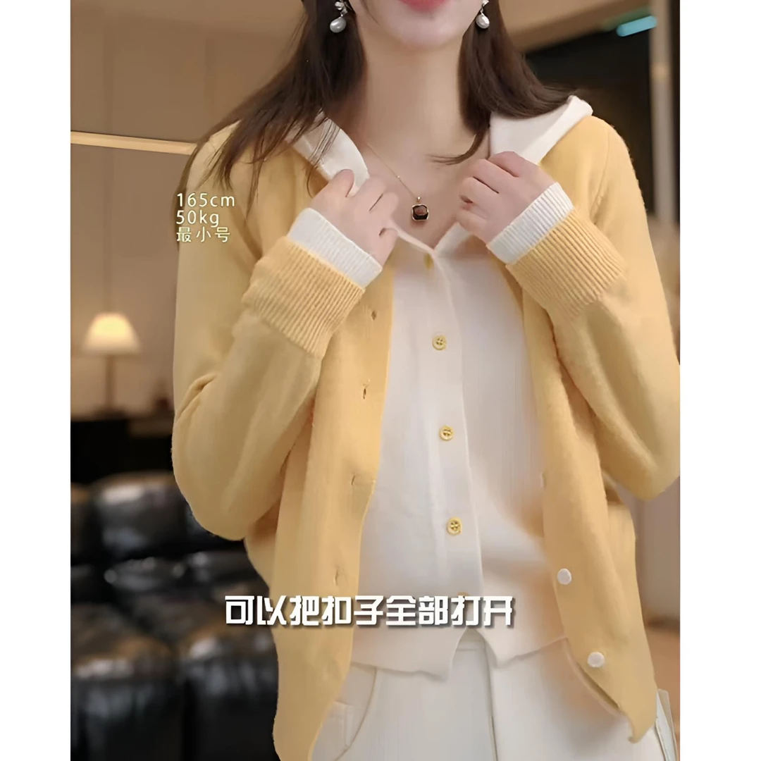假两件连帽毛衣女开衫外套针织衫洋气显瘦秋冬冬季短款上衣99339