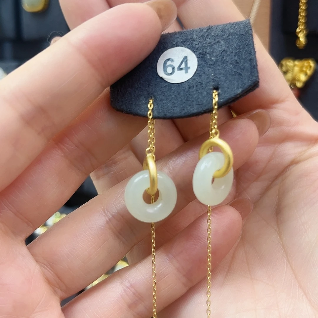 和田玉银S925镀金镶嵌耳饰