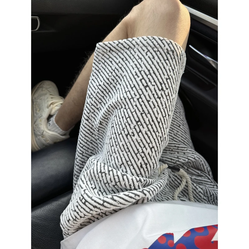 针织条纹运动短裤男款夏季小香风粗花毛呢裤子宽松潮流休闲五分裤