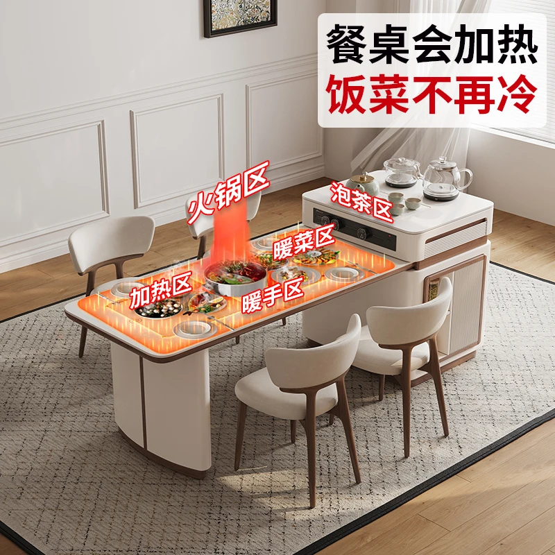 2025新款厨房家用可伸缩多功能岛台餐桌一体小户型智能岩板中导台