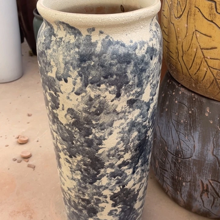 紫砂花盆高45口15水墨画微瑕